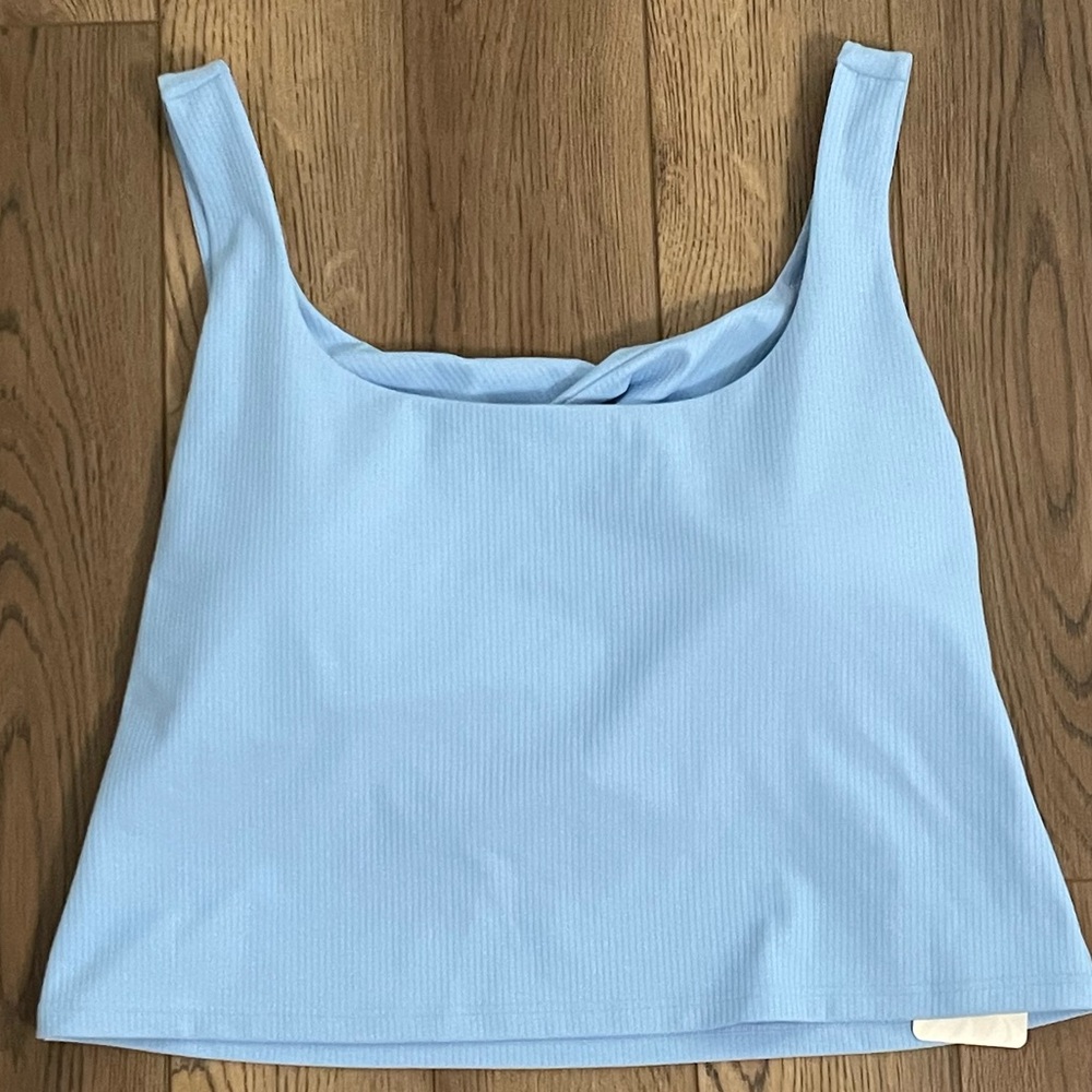 NEW Fabletics Oasis Twist Rib Built-In Bra Tank Blue
